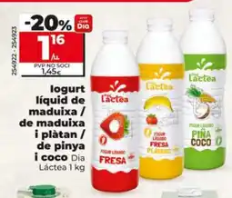Dia logurt líquid de maduixa / de maduixa i plàtan / de pinya i coco oferta