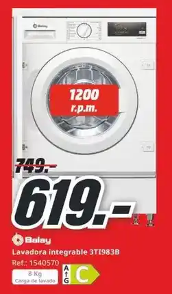 MediaMarkt Balay - lavadora intgrable 3t1983b oferta