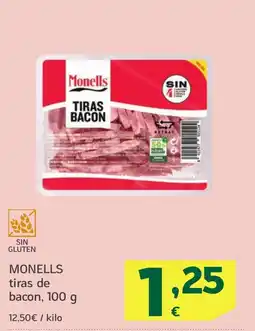 HiperDino MONELLS tiras de bacon, oferta