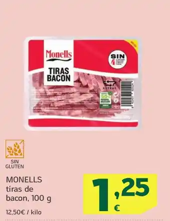 HiperDino MONELLS tiras de bacon, oferta