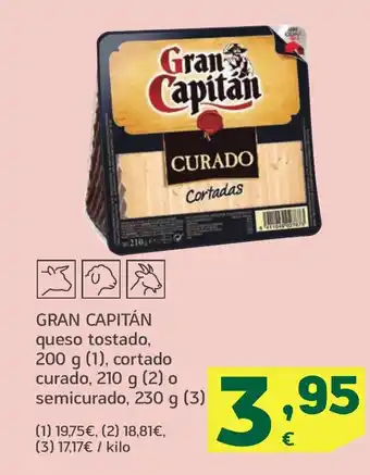 HiperDino GRAN CAPITÁN queso tostado cortado curado o semicurado oferta