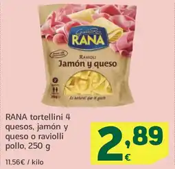 HiperDino RANA tortellini 4 quesos, jamón y queso o raviolli pollo oferta