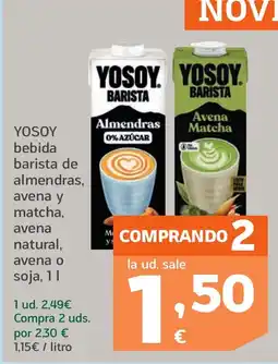 HiperDino YOSOY bebida barista de almendras, avena y matcha, avena natural, avena o soja oferta