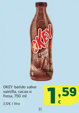 HiperDino OKEY batido sabor vainilla, cacao o fresa, oferta