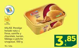 HiperDino KALISE Prestige helado nata y fresa, vainilla y chocolate, turrón, Málaga o polvito uruguayo oferta