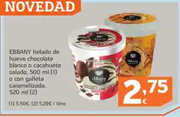 HiperDino EBBANY helado de huevo chocolate blanco o cacahuete salado o con galleta caramelizada oferta