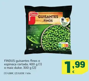 HiperDino FINDUS guisantes finos o espinaca cortada o maíz dulce oferta