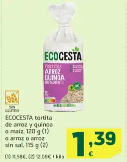 HiperDino ECOCESTA tortita de arroz y quinoa o maíz, o arroz o arroz sin sal oferta