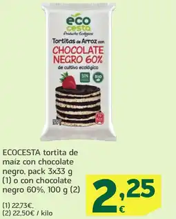 HiperDino ECOCESTA tortita de maíz con chocolate negro con chocolate negro 60% oferta