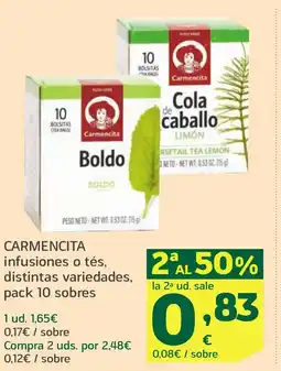 HiperDino CARMENCITA infusiones o tés, distintas variedades, pack 10 sobres oferta