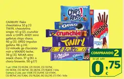 HiperDino CADBURY flake chocolatina TWIRL chocolatina single, cruncie stick o CHIPS AHOY mini galletas chips choco OREO impulso galleta oferta