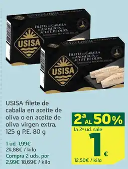 HiperDino USISA filete de caballa en aceite de oliva o en aceite de oliva virgen extra oferta