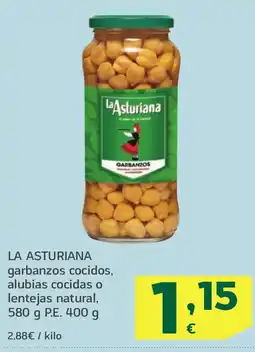 HiperDino LA ASTURIANA garbanzos cocidos, alubias cocidas o lentejas natural, oferta