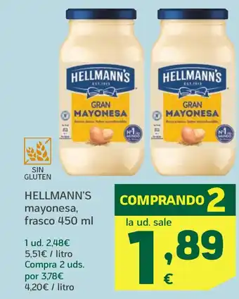 HiperDino HELLMANN'S mayonesa, frasco oferta