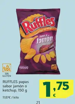 HiperDino RUFFLES papas sabor jamón o ketchup oferta