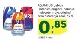 HiperDino AQUARIUS bebida isotónica original, naranja, melocotón rojo, original zero o naranja zero oferta