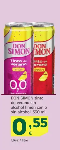 HiperDino DON SIMÓN tinto de verano sin alcohol limón con o sin alcohol oferta