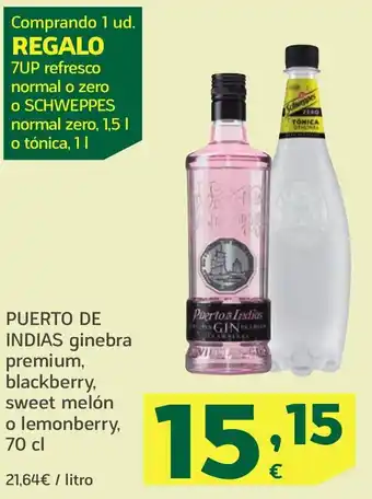 HiperDino PUERTO DE INDIAS ginebra premium, blackberry, sweet melón o lemonberry, oferta