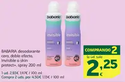 HiperDino BABARIA desodorante cero, doble efecto, invisible o skin protect+, spray oferta