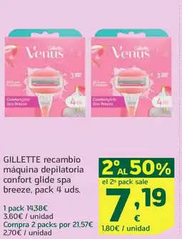 HiperDino GILLETTE recambio máquina depilatoria confort glide spa breeze oferta