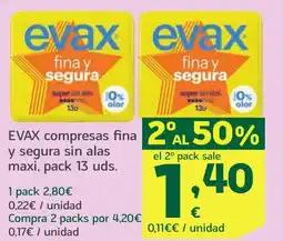 HiperDino EVAX compresas fina y segura sin alas maxi oferta