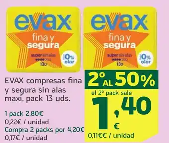 HiperDino EVAX compresas fina y segura sin alas maxi oferta