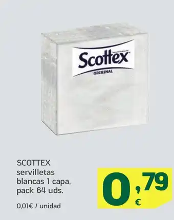 HiperDino SCOTTEX servilletas blancas 1 capa, pack 64 uds. oferta