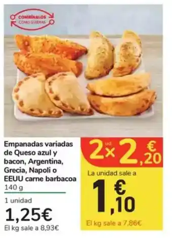 Carrefour Express Empanadas variadas de queso azul y bacon, argentina, grecia, napoli o eeuu carne barbacoa oferta