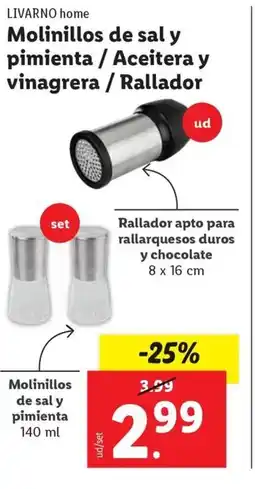 Ocine LIVARNO home Molinillos de sal y pimienta / Aceitera y vinagrera/Rallador oferta