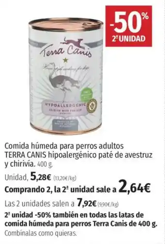 El Corte Inglés TERRA CANIS Comida húmeda para perros adultos hipoalergénico paté de avestruz y chirivía oferta