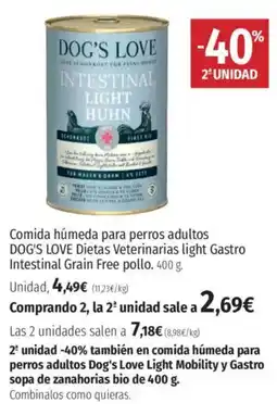 El Corte Inglés DOG'S LOVE Comida húmeda para perros adultos Dietas Veterinarias light Gastro Intestinal Grain Free pollo oferta