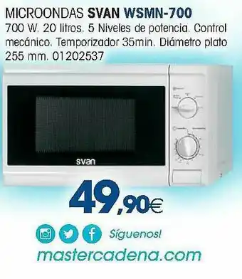 Master Cadena Microondas Svan Wsmn-700 oferta