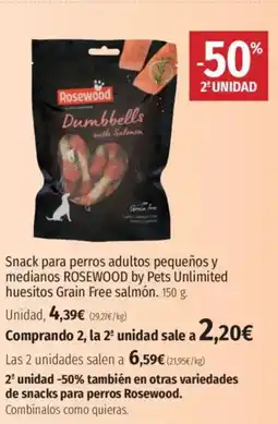 El Corte Inglés ROSEWOOD Snack para perros adultos pequeños y medianos by Pets Unlimited huesitos Grain Free salmón oferta