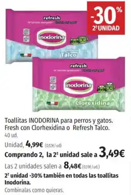 El Corte Inglés INODORINA Toallitas para perros y gatos. Fresh con Clorhexidina o Refresh Talco. oferta