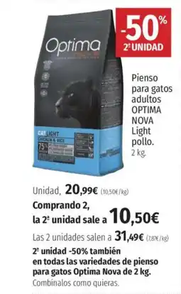 El Corte Inglés OPTIMA NOVA Pienso para gatos adultos Light pollo. oferta