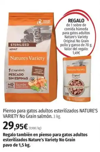 El Corte Inglés NATURE'S VARIETY Pienso para gatos adultos esterilizados No Grain salmón oferta