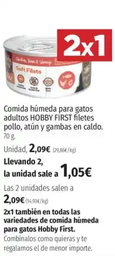 El Corte Inglés HOBBY FIRST Comida húmeda para gatos adultos filetes pollo, atún y gambas en caldo oferta