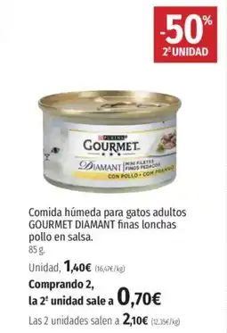 El Corte Inglés GOURMET DIAMANT Comida húmeda para gatos adultos finas lonchas pollo en salsa. oferta