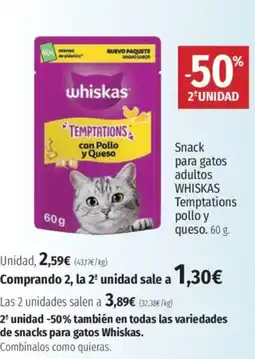 El Corte Inglés WHISKAS Snack para gatos adultos Temptations pollo y queso oferta