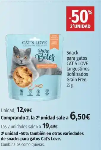 El Corte Inglés CAT'S LOVE Snack para gatos langostinos liofilizados Grain Free oferta