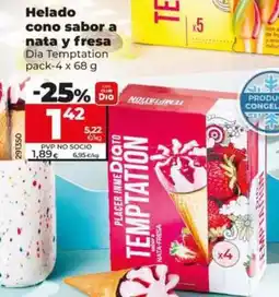 Dia Dia temptation - helado cono sabor a nata y fresa pack-4 x 68 g oferta