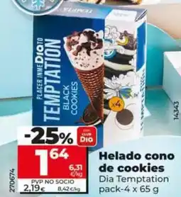 Dia Dia temptation - helado cono de cookies pack-4 x 65 g oferta