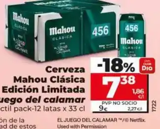 Dia Mahou - cerveza clásica edición limitada el juego del calamar retráctil pack-12 latas x 33 cl oferta