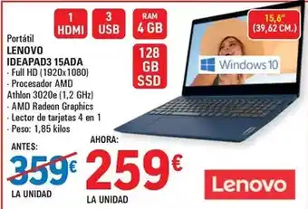 E.Leclerc Lenovo - portatil ideapad3 15ada oferta