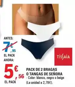 E.Leclerc Tissaia - pack de 2 bragas o tangas de senora oferta