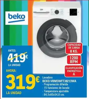 E.Leclerc Beko - lavadora vbm3wft38213wa oferta