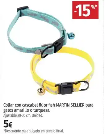 El Corte Inglés MARTIN SELLIER Collar con cascabel flúor fish para gatos amarillo o turquesa. oferta
