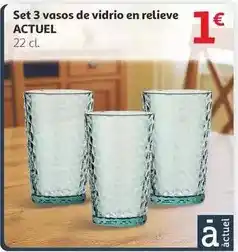 Alcampo Actuel - set 3 vasos de vidrio en relieve oferta