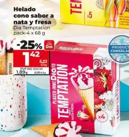 Maxi Dia Helado cono sabor a nata y fresa Dia Temptation oferta