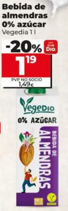 Maxi Dia VEGEDIA Bebida de almendras 0% azúcar oferta